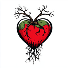 A heart with deep roots connected to the earth