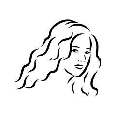 Silhouette of a head of a sweet lady. A girl shows a hairstyle of a woman