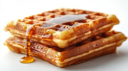 Stack of Belgian Waffles with Maple Syrup Drizzle Generative AI