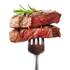 Pork Meat on Fork isolated on white background