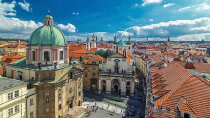 Fototapeta premium Church of St. Francis of Assisi and St. Salvator Church in Prague timelapse.