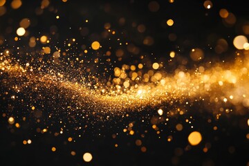 Obraz premium Abstract scene with golden glitter particles floating against a dark background, creating a magical and luxurious atmosphere.