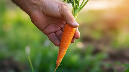 A close-up of a hand holding a fresh carrot, symbolizing the importance of vegetables and healthy eating on World Food Day.
