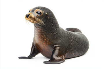 Little cute seal isolated on white background, Sea creature animal concept, Portrait of sea lion baby.