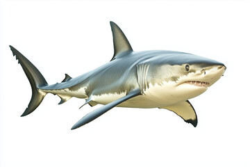 Obraz premium Great white shark isolated on white background, Close up shot alive shark for anatomy lesson.