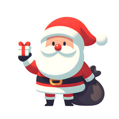 Obraz premium santa claus with a bag and holding a gift on transparent background
