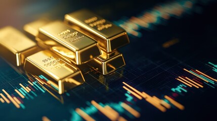 Gold bars on a financial graph, symbolizing investment growth.