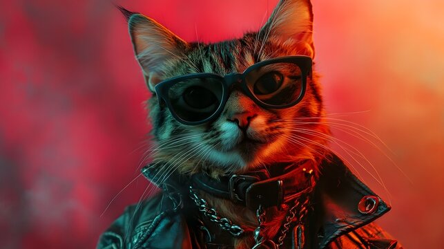 Surreal of a Norwegian Forest Cat in Psychobilly Style Outfit