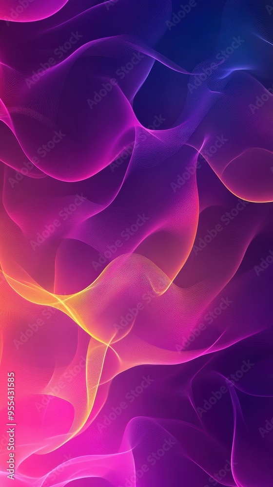 Poster Colorful abstract waves glowing in a dark background