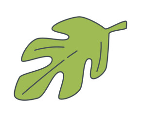 Simple flat vector illustration of a single green leaf with a bold black outline.