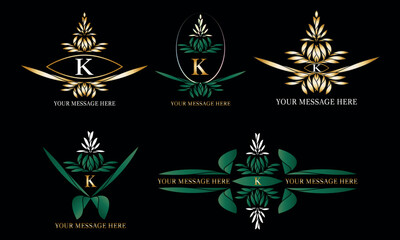 Fototapeta premium Initial K logo set. Premium, luxury, vintage, badge design, frame style with floral ornament. Vector collection good for monogram.