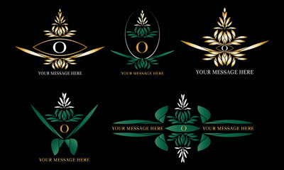 Initial O logo set. Premium, luxury, vintage, badge design, frame style with floral ornament. Vector collection good for monogram.