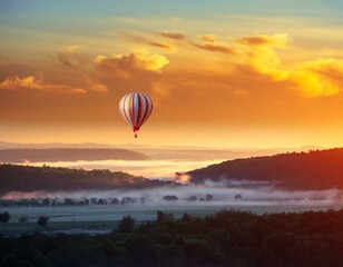 Obraz premium A captivating scene that inspires adventure and exploration, featuring a hot air balloon ascending into the heavens above a picturesque destination.