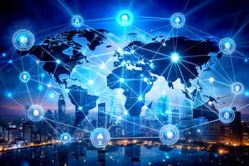 Communication technology and internet worldwide for business concept. Global world network connected