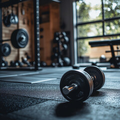 Fototapeta premium A person working out in a home gym with weights. A person working out in a home gym with weights. 