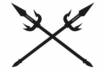 Poseidon tridents icon, Crossed harpoons silhouette vector

