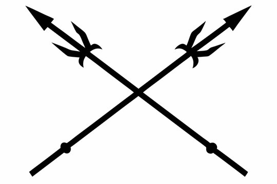 Poseidon tridents icon, Crossed harpoons silhouette vector

