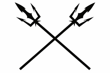 Obraz premium Poseidon tridents icon, Crossed harpoons silhouette vector