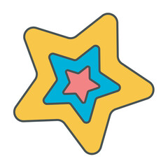 Flat vector illustration of colorful stars layered in pastel shades The star shapes are in bright colors and are stacked together to form a unique abstract design