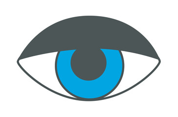 flat vector illustration icon of a simplistic eye illustration with a blue pupil and a grey upper section ideal for design use in minimalistic graphics and signs