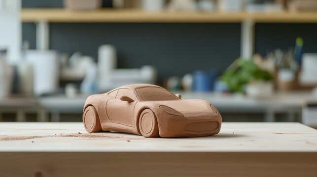Automotive design studio where a clay car model is being shaped, highlighting the tactile artistry in vehicle prototyping