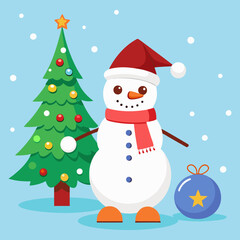 Download Snowman With Christmas Tree Vector Svg File For Design.