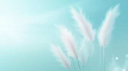 A blue sky with a few white flowers in the foreground