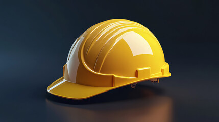 This 3D realistic illustration features a protective yellow helmet, designed for workers in various fields such as industry, construction, service, engineering, and architecture. The helmet is rendere