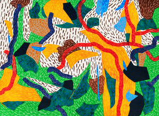 Abstract collage with pencil strokes