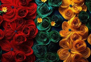 Fototapeta premium vibrant decorative backdrop featuring colorful elements intricate patterns enhance visual appeal, aesthetic, beauty, bold, bright, charm, composition