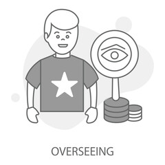 Overseeing icon with editable stroke. Supervision, management oversight, project oversight, operational oversight, quality oversight, task oversight.