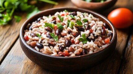 The national cuisine of Brazil: Red (black) beans with rice.
