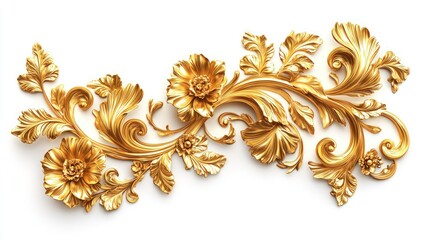 Isolated golden baroque floral elements on white.