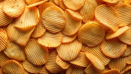 Obraz premium Ultra-crispy potato chips texture close-up for snacking and party foods