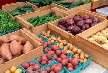 fresh vegetable in container at farmer’s market