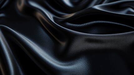 Obraz premium Close-up of a smooth, slightly reflective black fabric showcasing its texture and subtle lighting highlights, creating an elegant and sleek appearance.