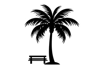Palm Tree Silhouette with Branch Details - Vector Art on White Background