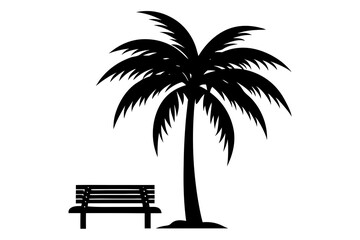 Palm Tree Silhouette with Branch Details - Vector Art on White Background