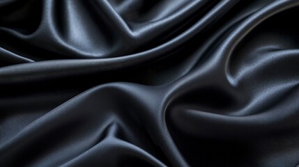 Obraz premium Close-up of a smooth, slightly reflective black fabric showcasing its texture and subtle lighting highlights, creating an elegant and sleek appearance.