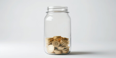 Wealth concept, gold coins in jar, savings idea
