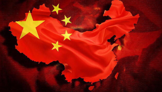 The image features the flag of China with its red background and five yellow stars, overlaid on the map of the country, symbolizing national unity and the strength of the Chinese nation.


