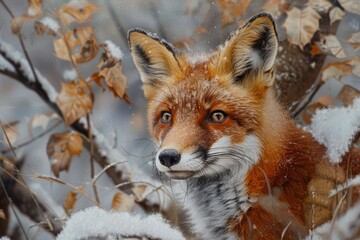 Obraz premium little baby fox in a winter forest