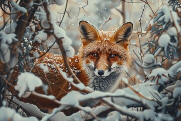 Naklejka premium little baby fox in a winter forest