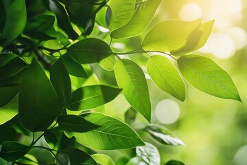 Vivid green leaves illuminated by sunlight, displaying the natural beauty and serenity of plant life up close.