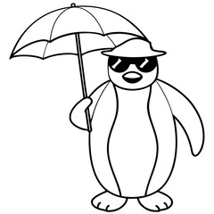 Penguin in Sunglasses with Umbrella – Vector Art Illustration