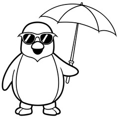 Penguin in Sunglasses with Umbrella – Vector Art Illustration