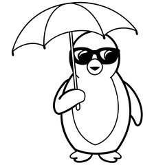 Penguin in Sunglasses with Umbrella – Vector Art Illustration