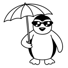 Penguin in Sunglasses with Umbrella – Vector Art Illustration