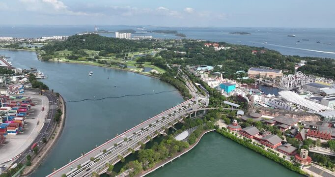 Bridge gateway leading into Sentosa island in Singapore.