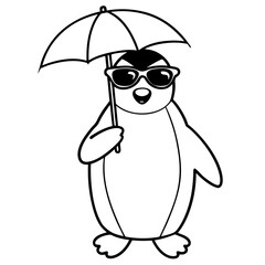 Penguin in Sunglasses with Umbrella – Vector Art Illustration